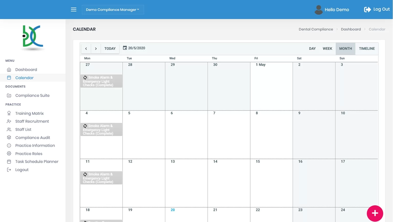 calendar view of compliance software